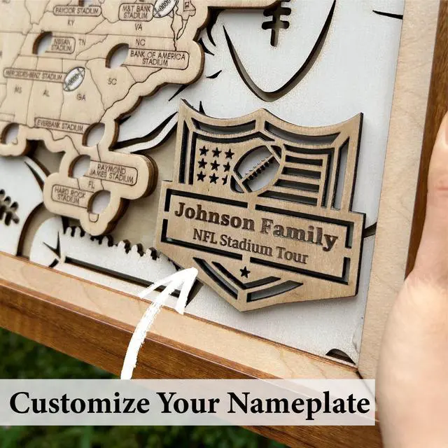 Alt view image 4 of 7 - Personalized Wooden American Football Stadium Tracker Map - Football Stadium Bucket List - Custom Travel Map - Handcrafted Wall Art - Unique Gift for Football Fans (XL - 34×21 inch)