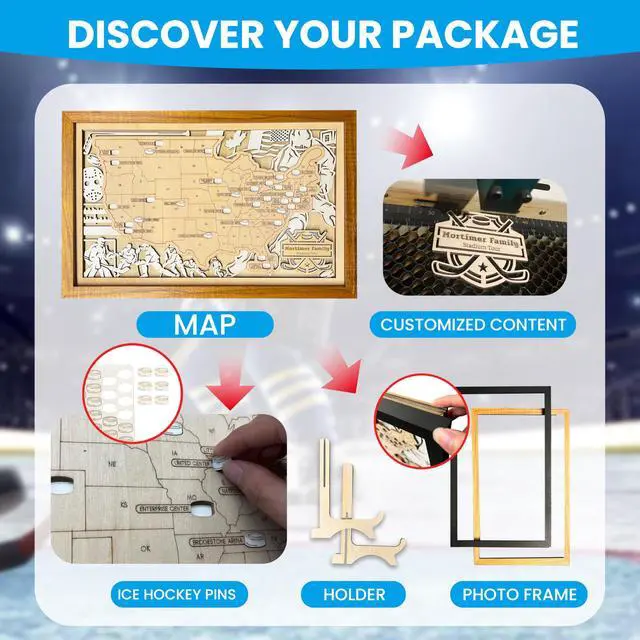 Alt view image 5 of 7 - Personalzied Wodden Hockey Stadium Travel Map Tracker, Custom Hockey Park Sign, Fathers Day Gift, Gift for hockey Fan, gift for men,hockey lover, Bucket List (XL - 34×21 inch, Style 1)