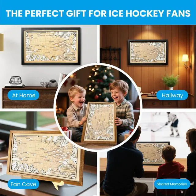 Alt view image 6 of 7 - Personalzied Wodden Hockey Stadium Travel Map Tracker, Custom Hockey Park Sign, Fathers Day Gift, Gift for hockey Fan, gift for men,hockey lover, Bucket List (XL - 34×21 inch, Style 1)