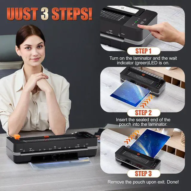 Alt view image 6 of 7 - 13" Heavy-Duty 4-Roller Laminator Machine, Fast 55s Warm-Up, 3-10 Mil A3/11x17 Laminating Machine, 1000mm/min Speed, Auto-Reverse Jam Prevention, Includes 30-Sheets for Office & School (Black)