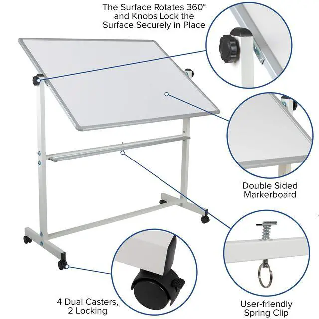 Alt view image 4 of 7 - HERCULES Series 53"W x 62.5"H Double-Sided Mobile White Board with Pen Tray