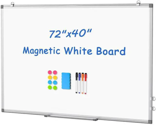 Main image of Extra Large White Board 72x40 Double-Sided Dry Erase Magnetic Wall | Magnetic Whiteboard Wall, Double-Sided Dry Erase, Smooth Writing Easy Clean, Aluminum Frame, Home Office School, Complete Kit