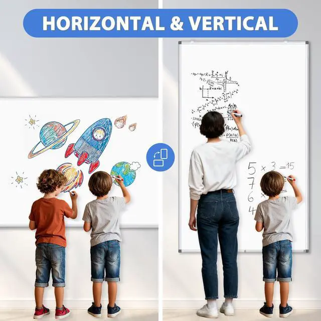 Alt view image 2 of 7 - Extra Large White Board 72x40 Double-Sided Dry Erase Magnetic Wall | Magnetic Whiteboard Wall, Double-Sided Dry Erase, Smooth Writing Easy Clean, Aluminum Frame, Home Office School, Complete Kit