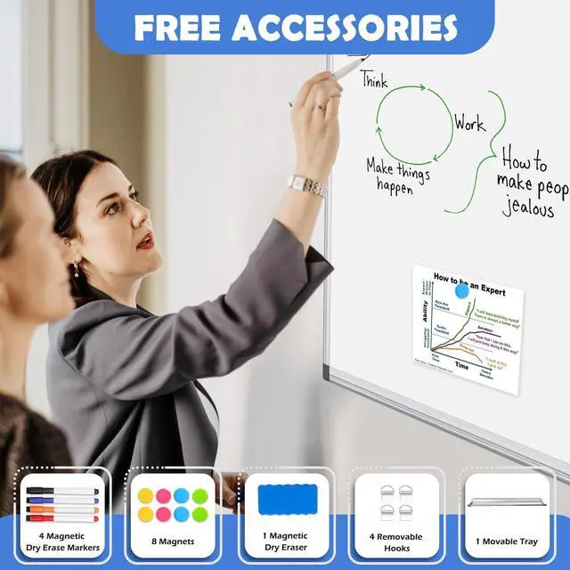 Alt view image 4 of 7 - Extra Large White Board 72x40 Double-Sided Dry Erase Magnetic Wall | Magnetic Whiteboard Wall, Double-Sided Dry Erase, Smooth Writing Easy Clean, Aluminum Frame, Home Office School, Complete Kit
