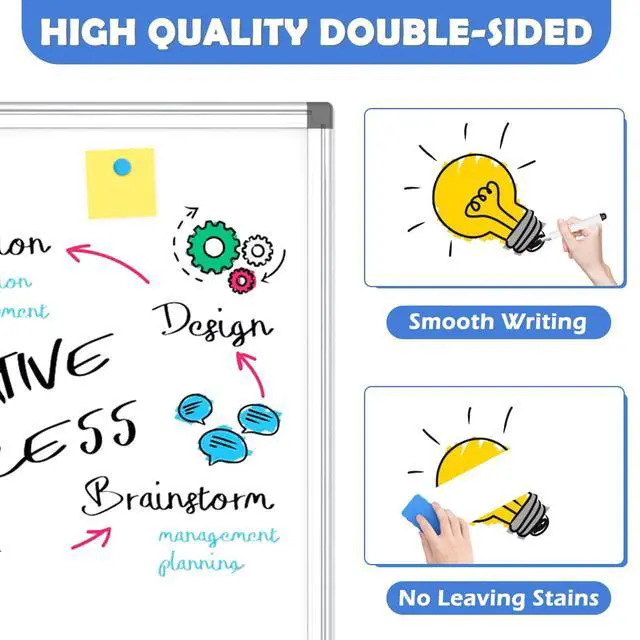 Alt view image 5 of 7 - Extra Large White Board 72x40 Double-Sided Dry Erase Magnetic Wall | Magnetic Whiteboard Wall, Double-Sided Dry Erase, Smooth Writing Easy Clean, Aluminum Frame, Home Office School, Complete Kit