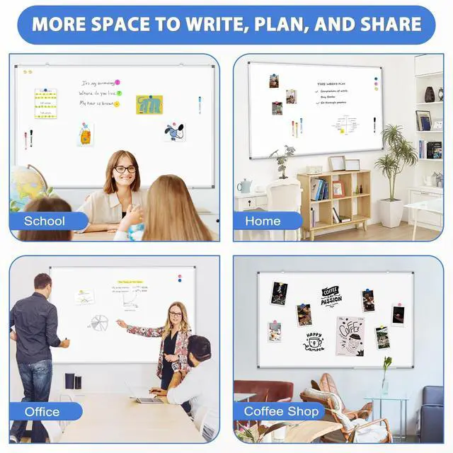 Alt view image 6 of 7 - Extra Large White Board 72x40 Double-Sided Dry Erase Magnetic Wall | Magnetic Whiteboard Wall, Double-Sided Dry Erase, Smooth Writing Easy Clean, Aluminum Frame, Home Office School, Complete Kit