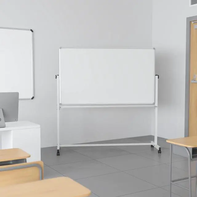 Main image of 45.25" W x 54.75" H Double-Sided Mobile White Board with Pen Tray