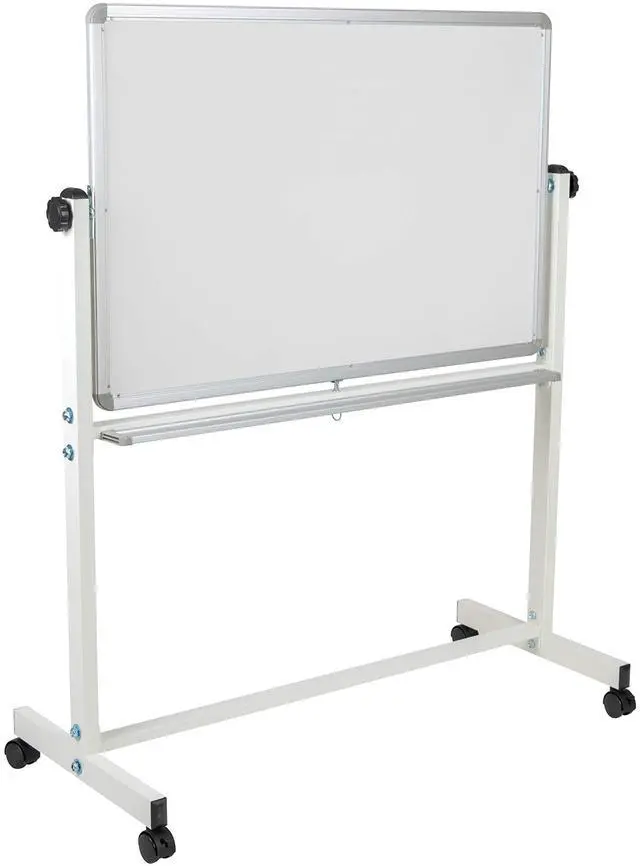 Alt view image 2 of 7 - 45.25" W x 54.75" H Double-Sided Mobile White Board with Pen Tray