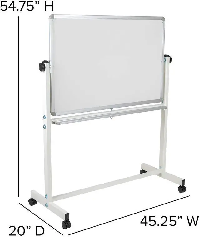 Alt view image 4 of 7 - 45.25" W x 54.75" H Double-Sided Mobile White Board with Pen Tray