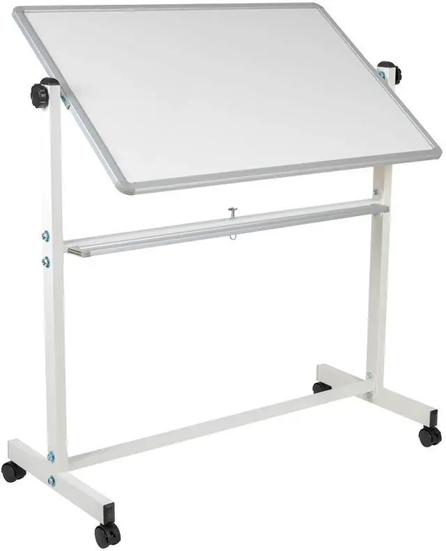 Alt view image 6 of 7 - 45.25" W x 54.75" H Double-Sided Mobile White Board with Pen Tray