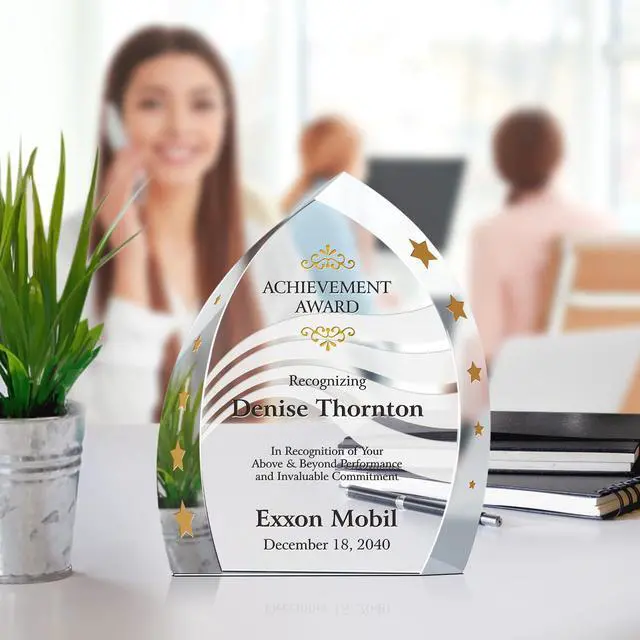 Alt view image 3 of 7 - Custom Engraved Crystal Ignite Achievement Award Plaque, Unique Personalized Crystal Corporate Employee Recognition Award Trophy (S - 5.5")