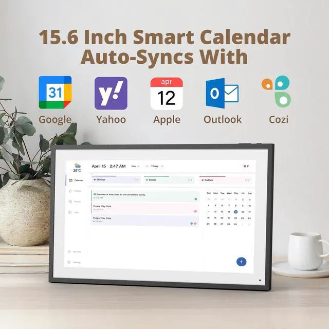 Alt view image 2 of 7 - 15.6" Digital Calendar Chore Chart 1080P Full HD Interactive Touchscreen, Smart Family Planner, Hearth Display Digital Calendar Wall & Desk Mountable for Seamless Scheduling Black