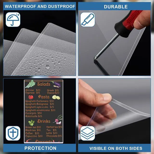 Alt view image 2 of 6 - 200 Pcs 8.5" x 14" Clear Plastic Menu Sleeves Covers Legal Size for Restaurant Menu Protector, 8.5" x 14" Rigid Print Protectors, Clear Hard Plastic Protective Sleeves Covers