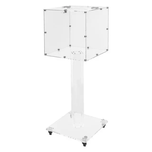 Alt view image 2 of 7 - Acrylic Raffle Ticket Box with Stand, Suggestion Donation Box Ballot Boxes with Lock and Key & Wheels for Office Charity Church Collection (Clear-Bar Hole)