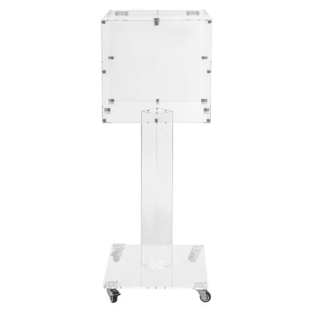 Alt view image 3 of 7 - Acrylic Raffle Ticket Box with Stand, Suggestion Donation Box Ballot Boxes with Lock and Key & Wheels for Office Charity Church Collection (Clear-Bar Hole)