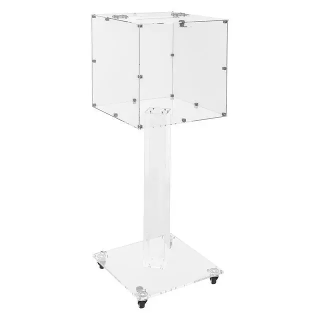 Alt view image 4 of 7 - Acrylic Raffle Ticket Box with Stand, Suggestion Donation Box Ballot Boxes with Lock and Key & Wheels for Office Charity Church Collection (Clear-Bar Hole)