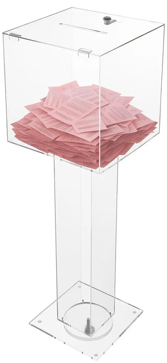 Main image of Clear Suggestion Box with Stand, Floor Standing Offering Box for Church, Sign Holder, Acrylic Donation Ballot Collection for Election Voting Contest