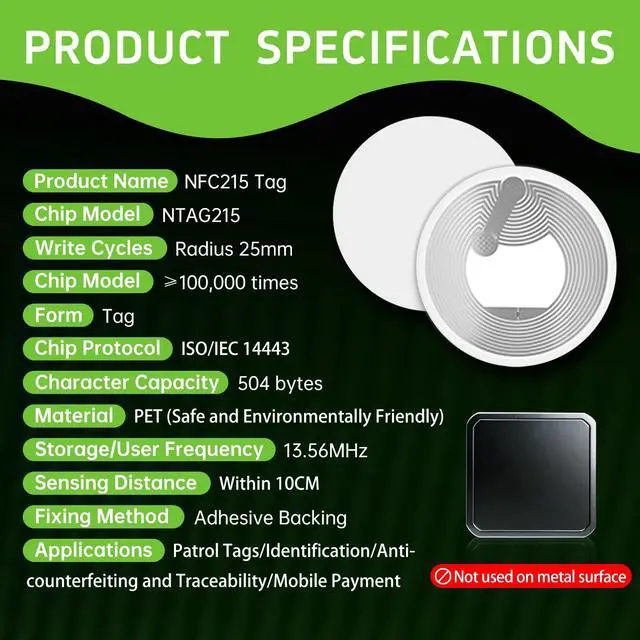 Alt view image 2 of 7 - NFC Tags Sticker with NTAG215 Blank Chips NFC Stickers Adhesive Labels NFC Tags Rewritable 504 Bytes Memory Compatible with NFC-Enabled Smartphones (1000)