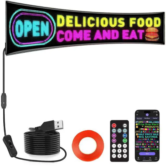Main image of Dual Row P5 Huge Bright Advertising Programmable LED Sign, 37''x8'' Flexible Digital Scrolling Light Sign Custom Text Message Pattern LED Display for Store Restaurant Hotel