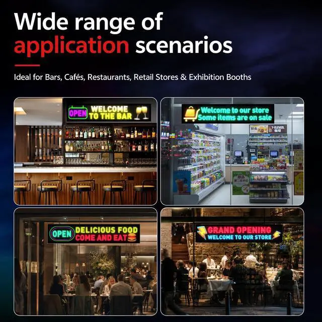 Alt view image 5 of 5 - Dual Row P5 Huge Bright Advertising Programmable LED Sign, 37''x8'' Flexible Digital Scrolling Light Sign Custom Text Message Pattern LED Display for Store Restaurant Hotel