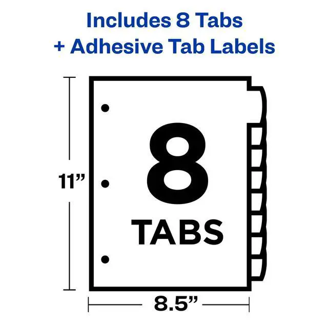 Alt view image 5 of 7 - Ultralast Big Tab Plastic Dividers for 3 Ring Binders, 8-Tab Sets, Multicolor with White Labels, 24 Sets, 192 Divider Tabs (24901)