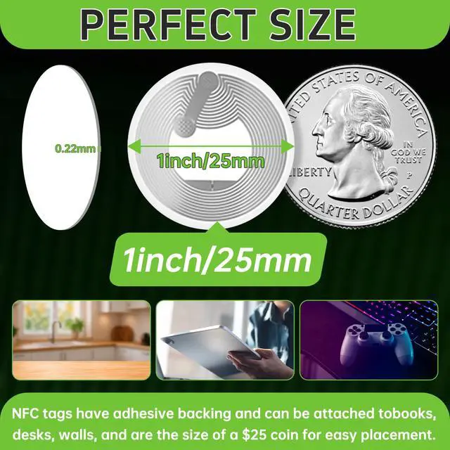Alt view image 4 of 7 - NFC Tags Sticker with NTAG215 Blank Chips NFC Stickers Adhesive Labels NFC Tags Rewritable 504 Bytes Memory Compatible with NFC-Enabled Smartphones (1000)
