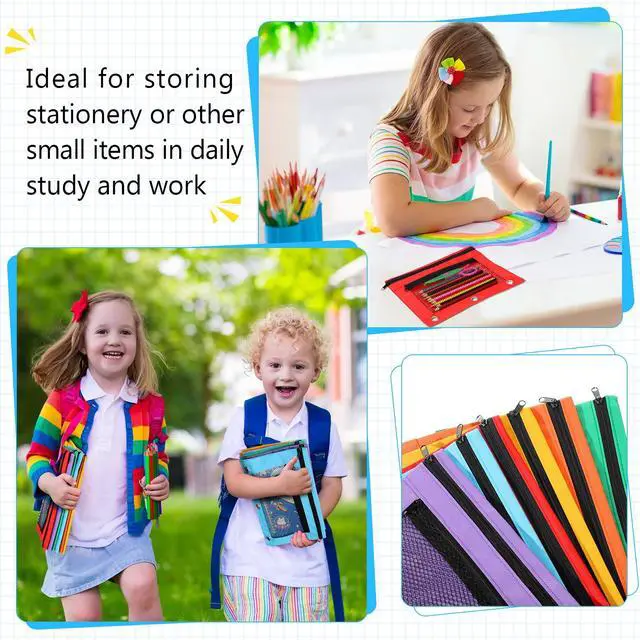 Alt view image 2 of 7 - 150 Pieces Zipper Binder Pencil Pouches 3 Ring Binder Zipper Pouches Case with Window Ring Pencil Bags Case or Office School Students Supplies(2 Zipper,Colorful)