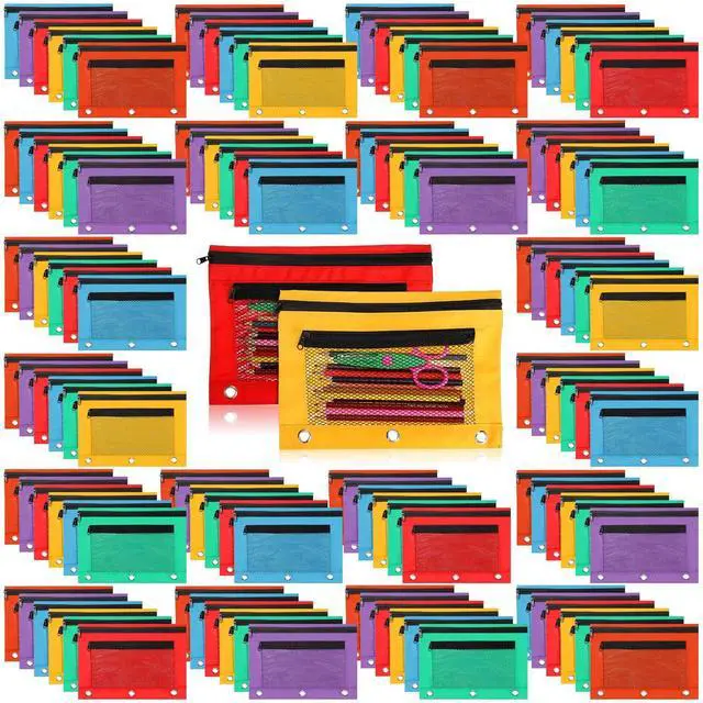 Main image of 150 Pieces Zipper Binder Pencil Pouches 3 Ring Binder Zipper Pouches Case with Window Ring Pencil Bags Case or Office School Students Supplies(2 Zipper,Colorful)