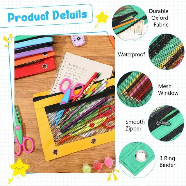 Alt view image 3 of 7 - 150 Pieces Zipper Binder Pencil Pouches 3 Ring Binder Zipper Pouches Case with Window Ring Pencil Bags Case or Office School Students Supplies(2 Zipper,Colorful)