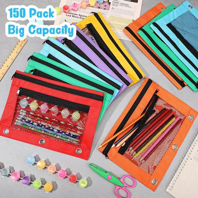Alt view image 7 of 7 - 150 Pieces Zipper Binder Pencil Pouches 3 Ring Binder Zipper Pouches Case with Window Ring Pencil Bags Case or Office School Students Supplies(2 Zipper,Colorful)
