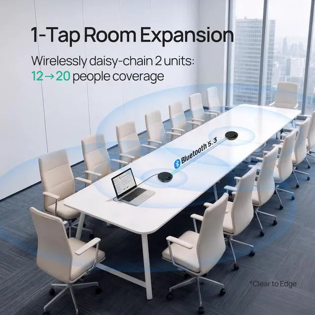 Alt view image 4 of 7 - Bluetooth Speakerphone SP96 Support Daisy-Chain 26H Talk Time Teams Certified 65mm Conference Speaker and 6 Microphones Smart AI Noise-Canceling 5m Voice Pickup Radius 1.2m USB C/A 400g