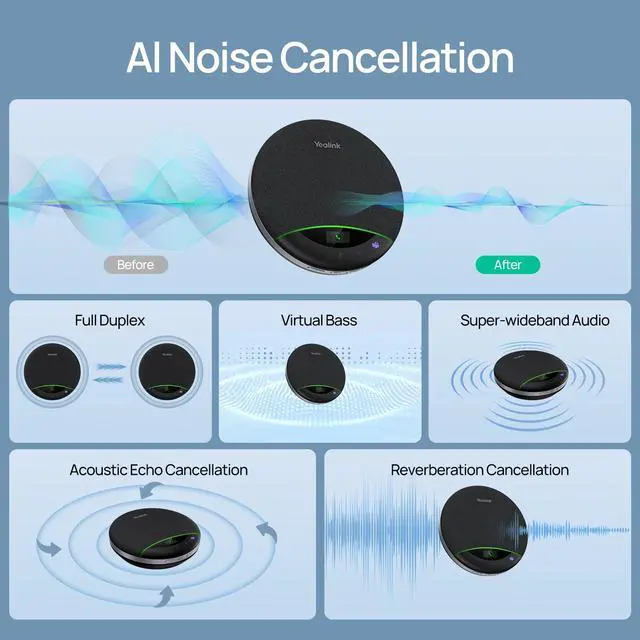 Alt view image 5 of 7 - Bluetooth Speakerphone SP96 Support Daisy-Chain 26H Talk Time Teams Certified 65mm Conference Speaker and 6 Microphones Smart AI Noise-Canceling 5m Voice Pickup Radius 1.2m USB C/A 400g