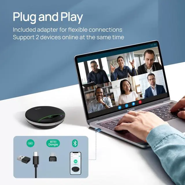 Alt view image 6 of 7 - Bluetooth Speakerphone SP96 with Dongle Support Daisy-Chain 26H Talk Time Teams Certified 65mm Conference Speaker and 6 Microphones Array LCD Screen Smart AI Noise-Canceling