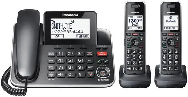 Main image of Link2Cell Expandable Phone with Digital Answering System & Smart Call Blocker, One Corded Base Unit and Two Cordless Handsets Black - KX-TGF882B