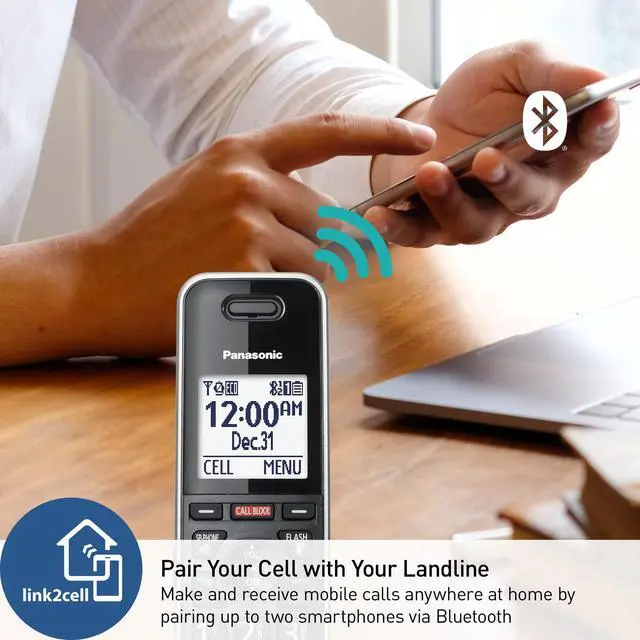 Alt view image 3 of 7 - Link2Cell Expandable Phone with Digital Answering System & Smart Call Blocker, One Corded Base Unit and Two Cordless Handsets Black - KX-TGF882B