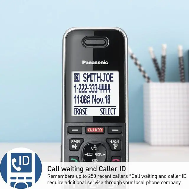 Alt view image 7 of 7 - Link2Cell Expandable Phone with Digital Answering System & Smart Call Blocker, One Corded Base Unit and Two Cordless Handsets Black - KX-TGF882B