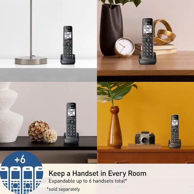 Alt view image 6 of 7 - Link2Cell Expandable Phone with Digital Answering System & Smart Call Blocker, One Corded Base Unit and Two Cordless Handsets Black - KX-TGF882B