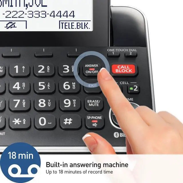 Alt view image 5 of 7 - Link2Cell Expandable Phone with Digital Answering System & Smart Call Blocker, One Corded Base Unit and Two Cordless Handsets Black - KX-TGF882B