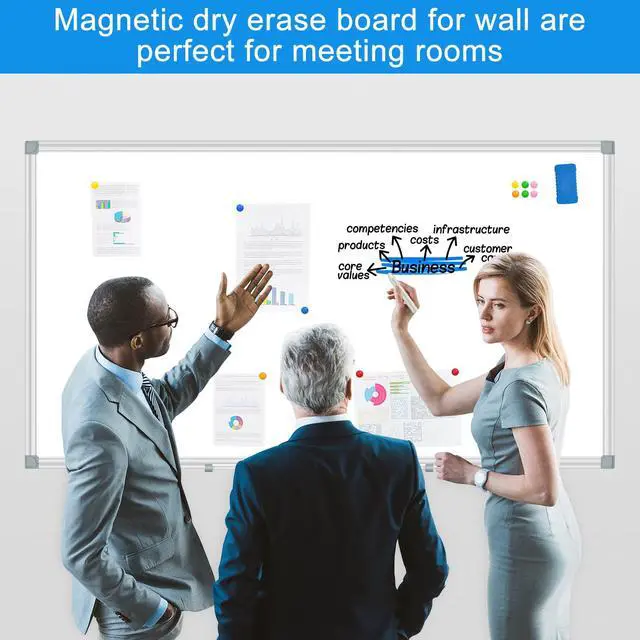 Alt view image 4 of 7 - White Board Dry Erase Whiteboard for Wall 72x40 Aluminum Presentation Magnetic Whiteboards with Long Pen Tray, 12 Magnets, 3 Markers & 1 Eraser