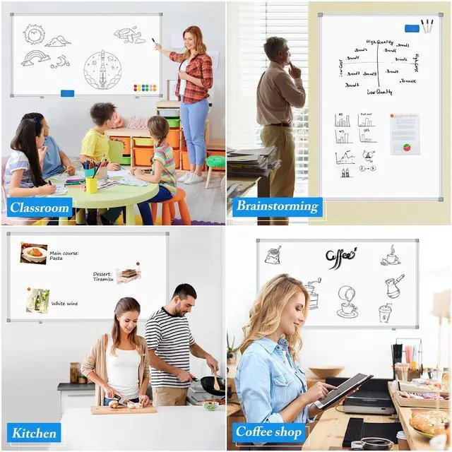 Alt view image 7 of 7 - White Board Dry Erase Whiteboard for Wall 72x40 Aluminum Presentation Magnetic Whiteboards with Long Pen Tray, 12 Magnets, 3 Markers & 1 Eraser