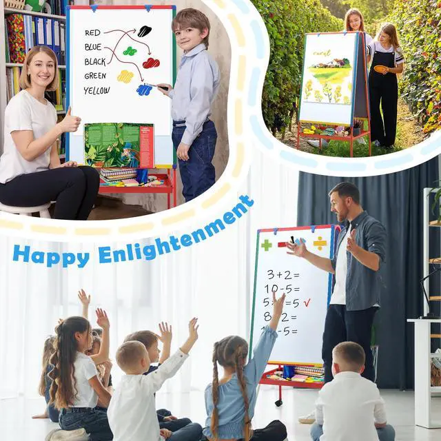 Alt view image 7 of 7 - Rolling Whiteboard on Wheels 36x24 in Portable Magnetic Easel for Classroom | Double Sided, with Storage, Large Mobile Whiteboard with Stand for Kids, Height Adjustable to 64.4 inches, for Home School