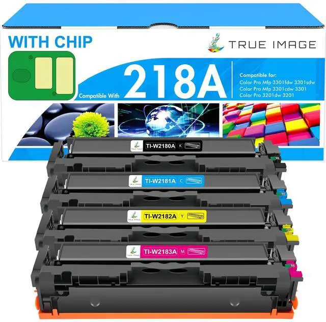 Main image of 218A Toner Cartridges 4 Pack for HP 218 218X W2180A 3301fdw 3301sdw 3301 | Compatible for HP Color LaserJet Pro MFP 3301fdw 3201dw 3301sdw 3301cdw 3301 3201 Printer Ink with Chip High Yield B/C/Y/M