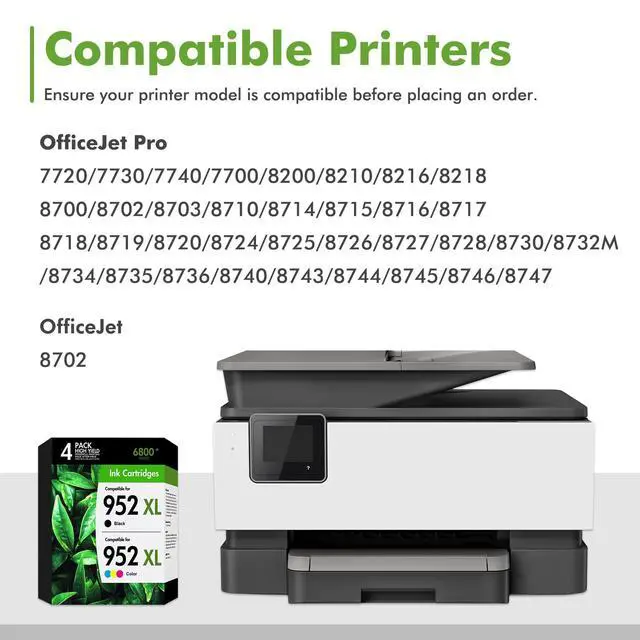 Alt view image 2 of 6 - 952 952XL Printer Ink Cartridges Combo Pack for HP 952 XL 4-Pack | Compatible for HP952 HP952XL Ink Cartridges Work for HP OfficeJet Pro 8710 7740 8715 8210 8720 8703 8702 Printers