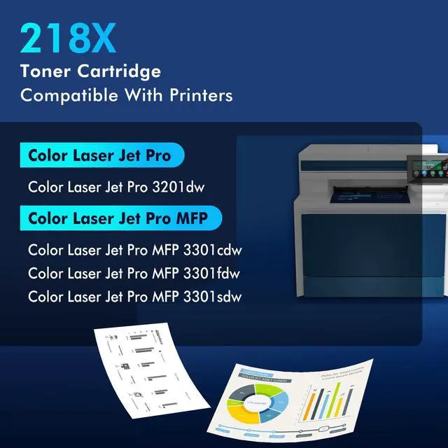Alt view image 2 of 7 - 218X Toner Cartridges 4 Pack for 218A MFP 3301fdw 3201dw With Chip B/C/M/Y | Compatible for HP 218X High Yield 218A for Color Laserjet Pro 3301fdw MFP 3301 Series 3301sdw 3301cdw Printer W2180X W2180A
