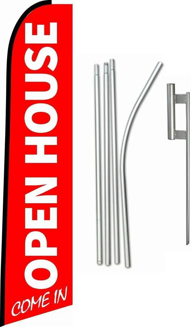 Main image of Swooper Feather Flag Kit 15ft "Open House" Red w/Ground Spike and Pole