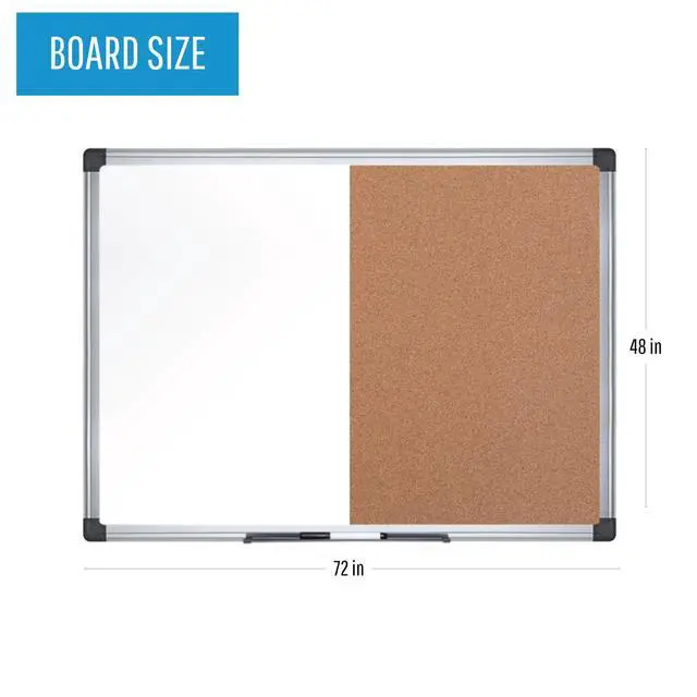 Alt view image 2 of 7 - Maya Combination Board, Dry Erase / Cork Bulletin Board, 48" x 72", Whiteboard / Cork Board with Aluminum Frame