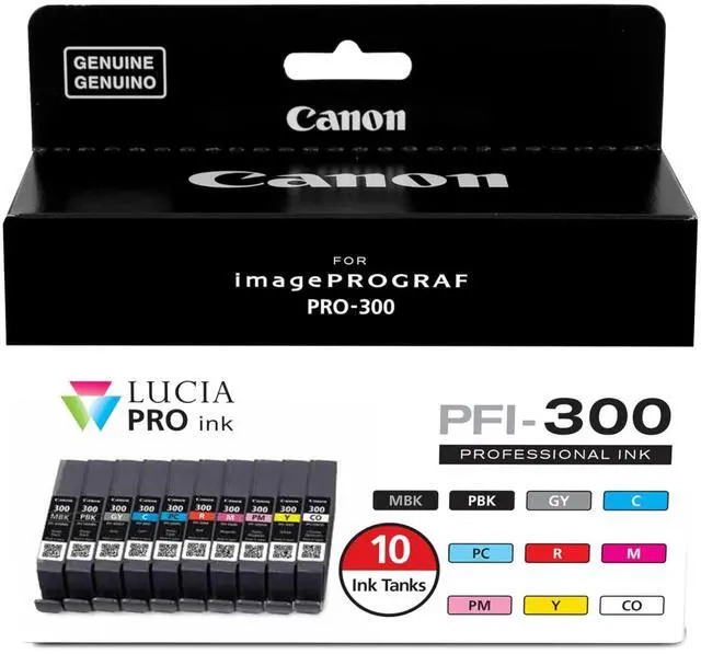 Main image of PFI-300 Lucia PRO Ink, 10 Ink Tanks, Compatible to imagePROGRAF PRO-300 Printer, Multi, Standard (4192C007)