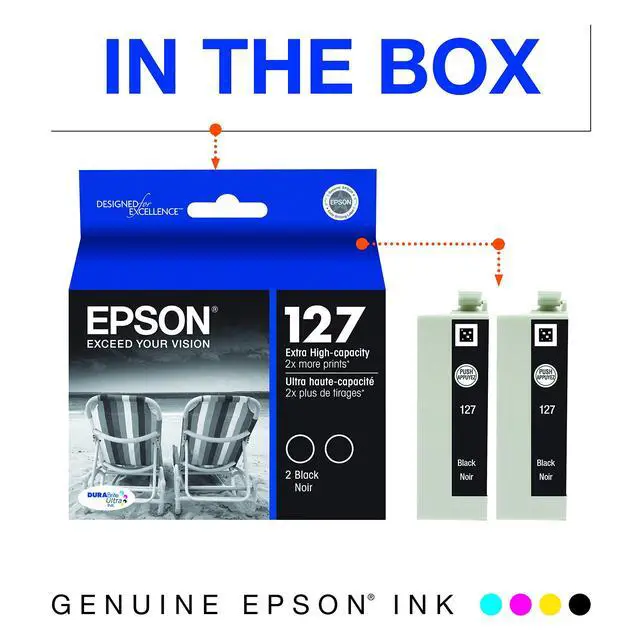 Alt view image 3 of 7 - 127 DURABrite Ultra Ink Black Dual Cartridge Pack for NX-530, NX-625, WF-3520, WF-3530, WF-3540, WF-545, WF-60, WF-630, WF-633, WF-635, WF-645, WF-7010, WF-7510, WF-7520, WF-840, WF-845