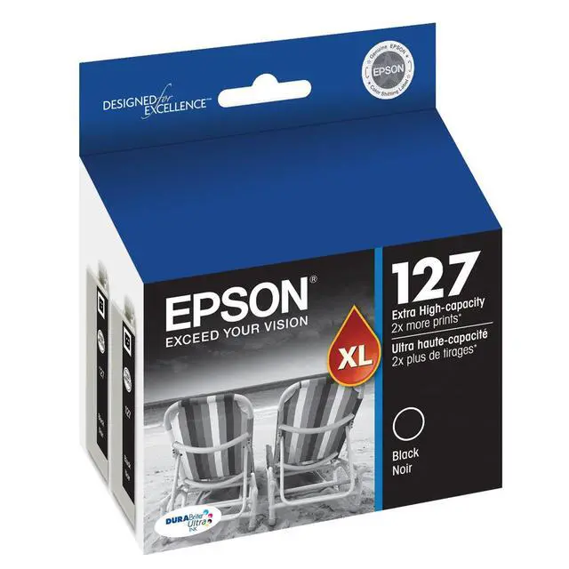Alt view image 7 of 7 - 127 DURABrite Ultra Ink Black Dual Cartridge Pack for NX-530, NX-625, WF-3520, WF-3530, WF-3540, WF-545, WF-60, WF-630, WF-633, WF-635, WF-645, WF-7010, WF-7510, WF-7520, WF-840, WF-845