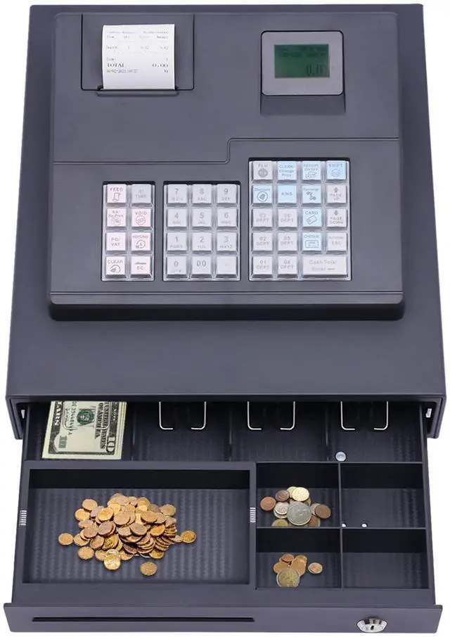 Main image of Electronic Register,48 Keys Cash Register Drawer,Coin Drawer with LCM&LED Screen,4 Bill 5 Coin Tray,Quick Load Thermal Printer,Key,Black (Cash)